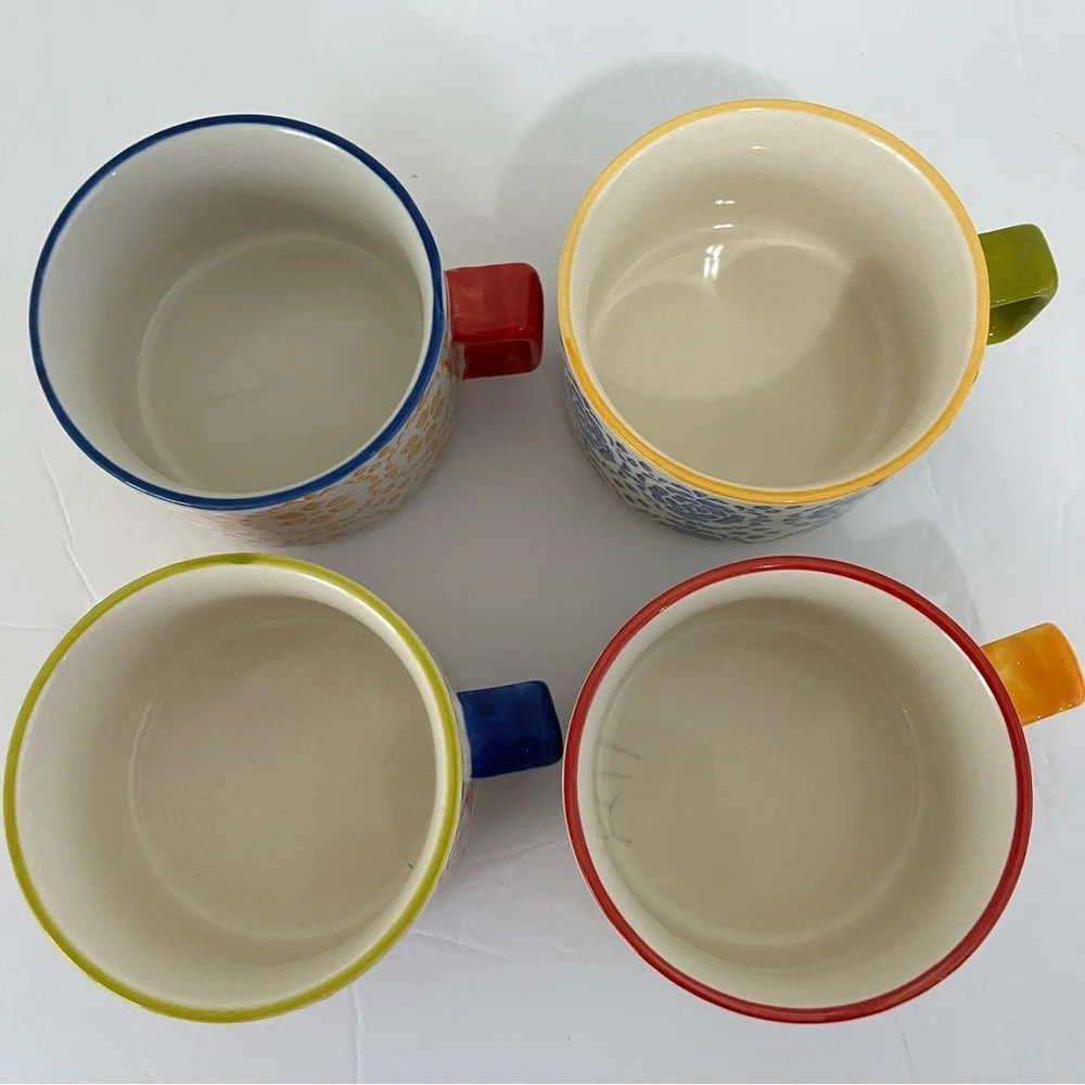 Pier1 Imports Stackable Cups 8oz Hand Pained Stoneware With Stand